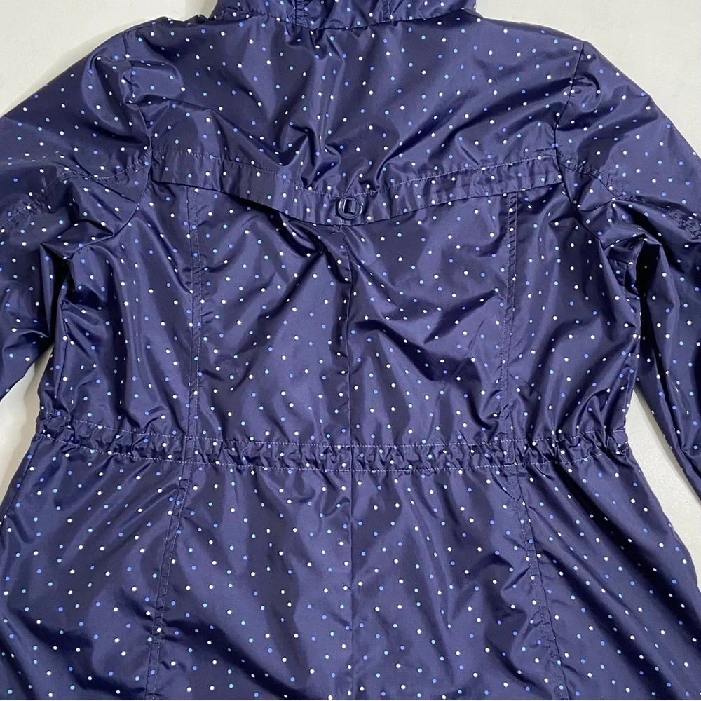 Details Intl Navy Mini Polkadot Packable Hooded Rain Jacket Size Large